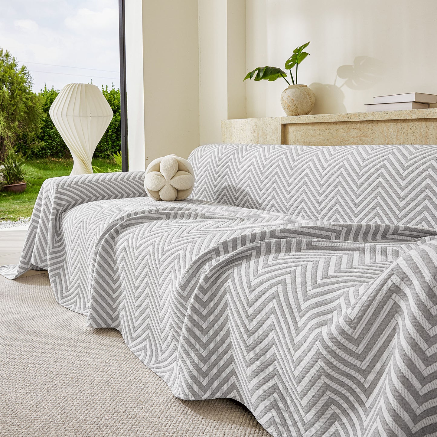 Three Layer Woven Soft Breathable Sofa Cover Blanket, Textured Chevron Couch Cover