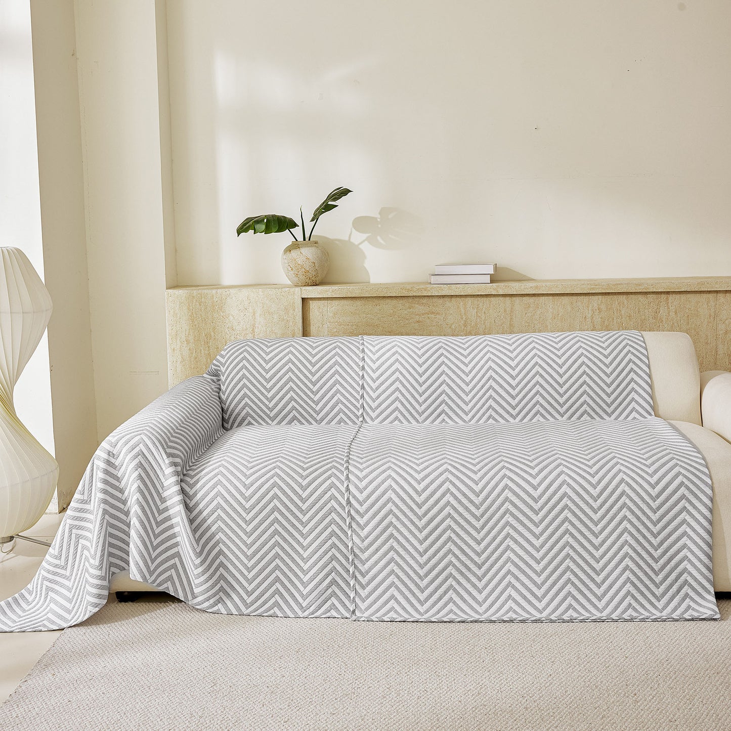 Three Layer Woven Soft Breathable Sofa Cover Blanket, Textured Chevron Couch Cover