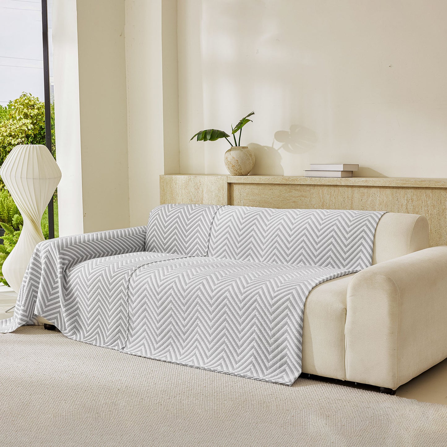 Three Layer Woven Soft Breathable Sofa Cover Blanket, Textured Chevron Couch Cover