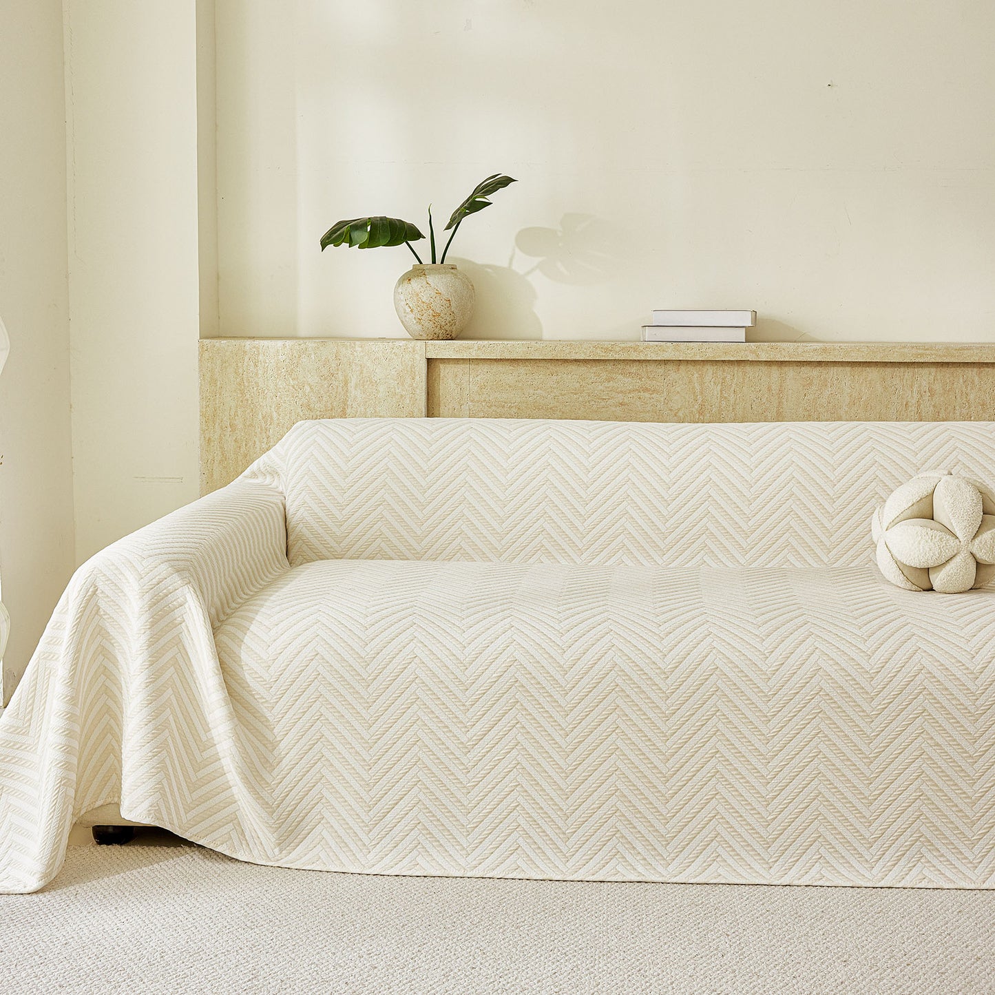 Three Layer Woven Soft Breathable Sofa Cover Blanket, Textured Chevron Couch Cover