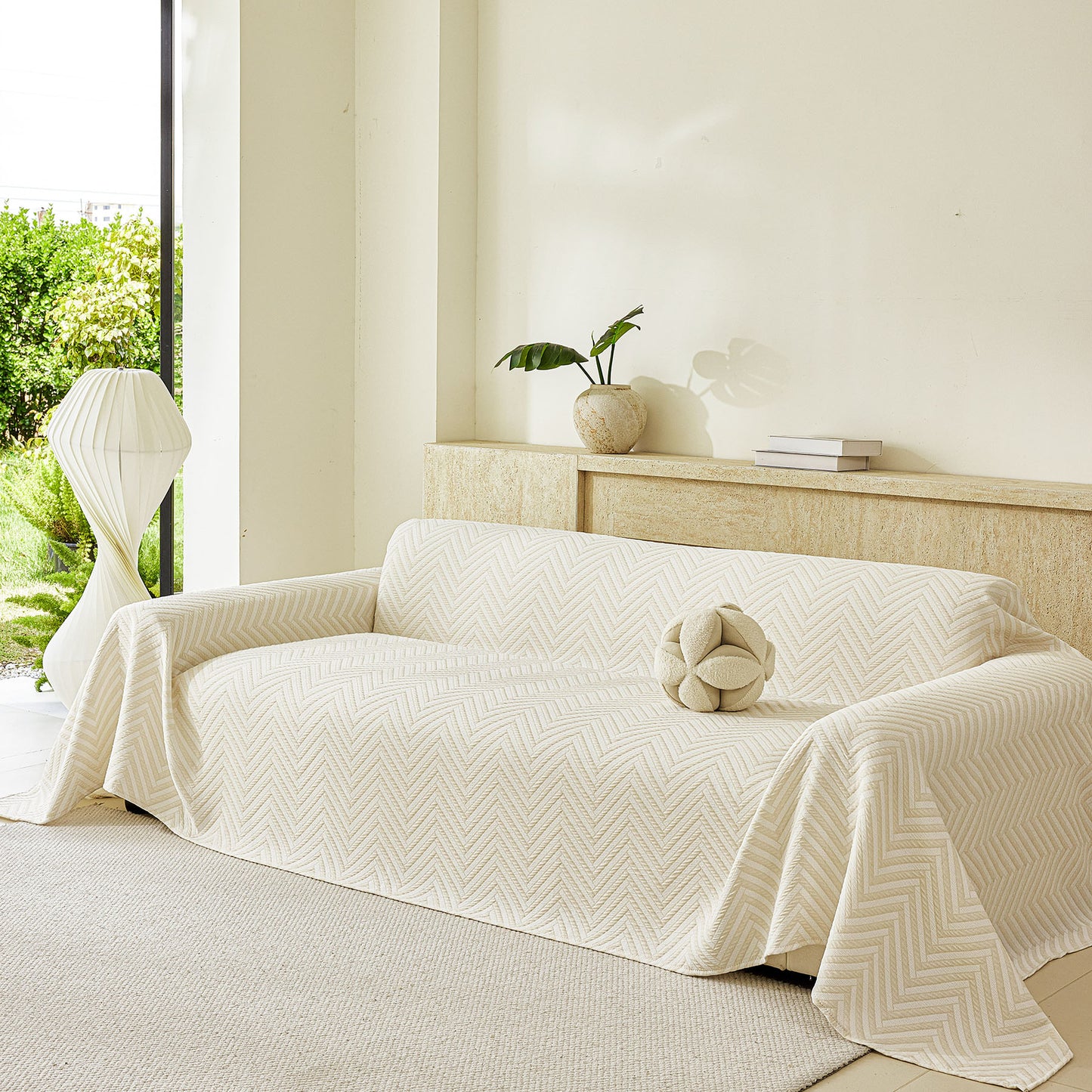 Three Layer Woven Soft Breathable Sofa Cover Blanket, Textured Chevron Couch Cover