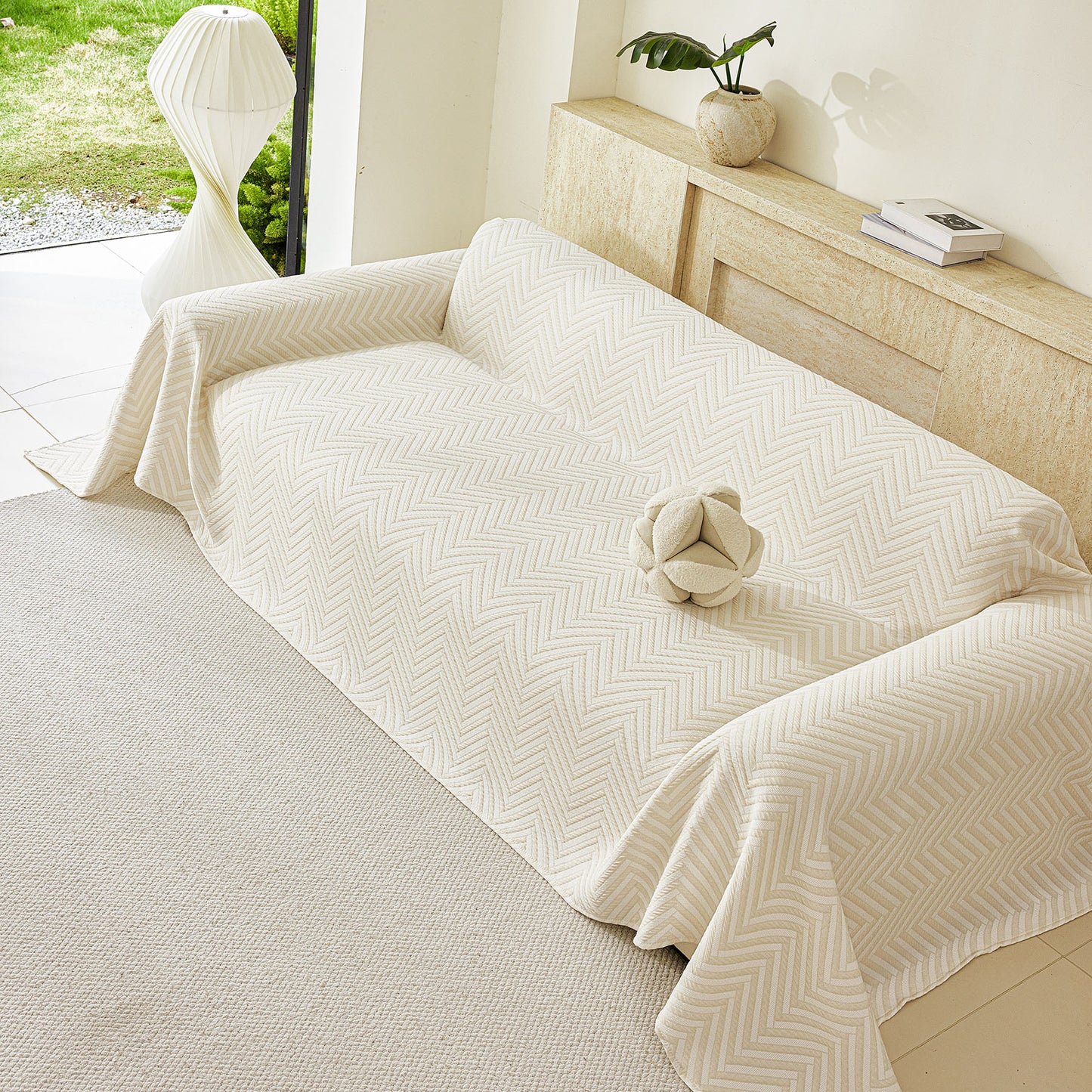 Three Layer Woven Soft Breathable Sofa Cover Blanket, Textured Chevron Couch Cover