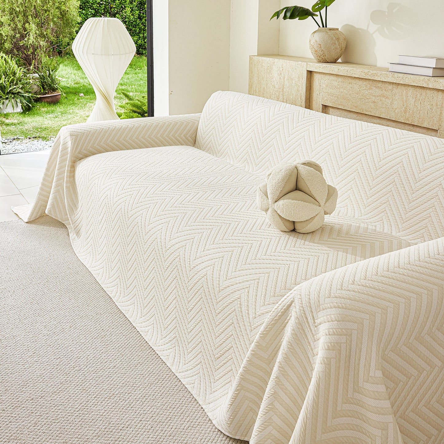 Three Layer Woven Soft Breathable Sofa Cover Blanket, Textured Chevron Couch Cover