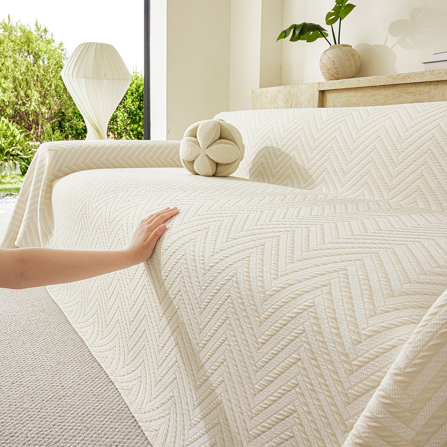 Three Layer Woven Soft Breathable Sofa Cover Blanket, Textured Chevron Couch Cover