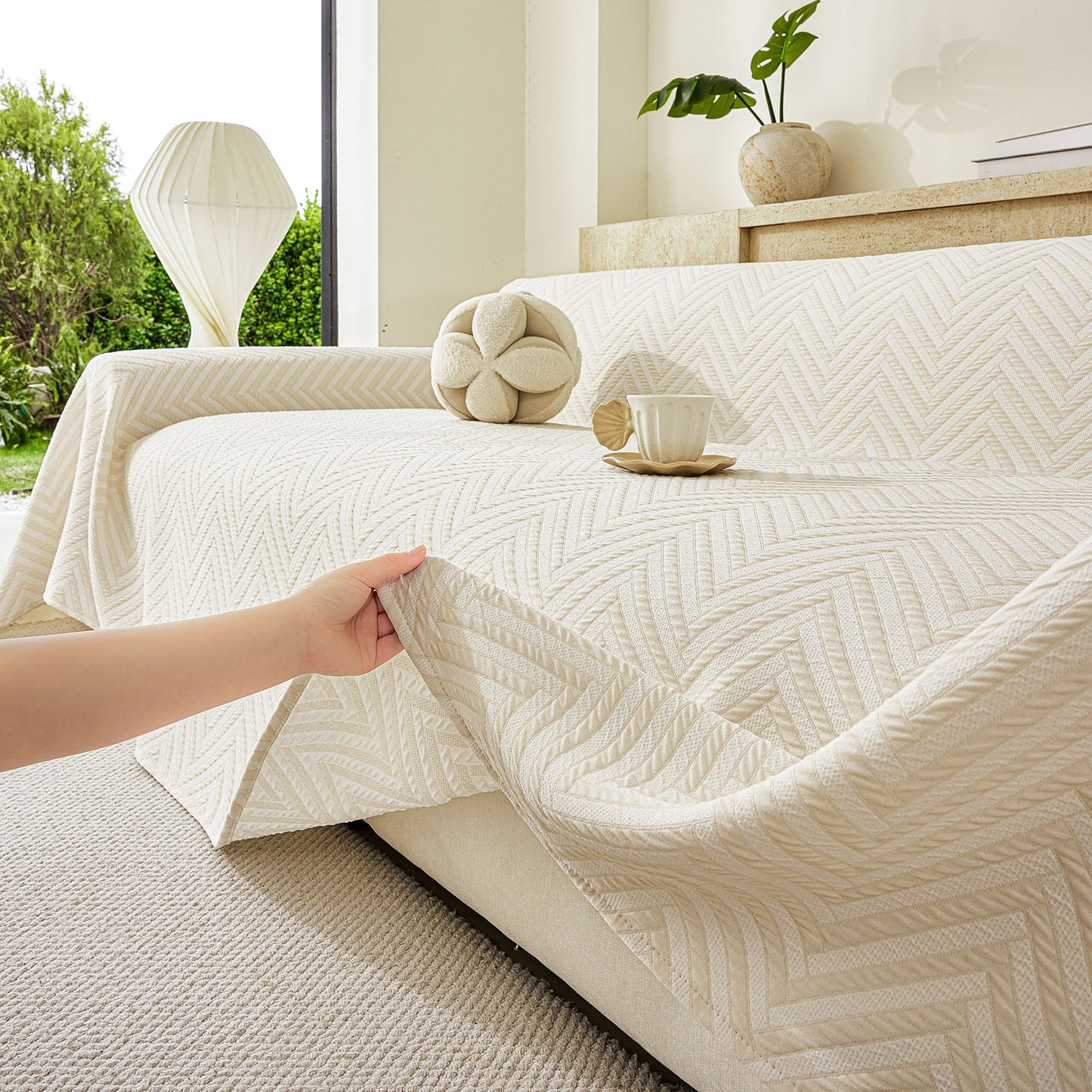 Three Layer Woven Soft Breathable Sofa Cover Blanket, Textured Chevron Couch Cover