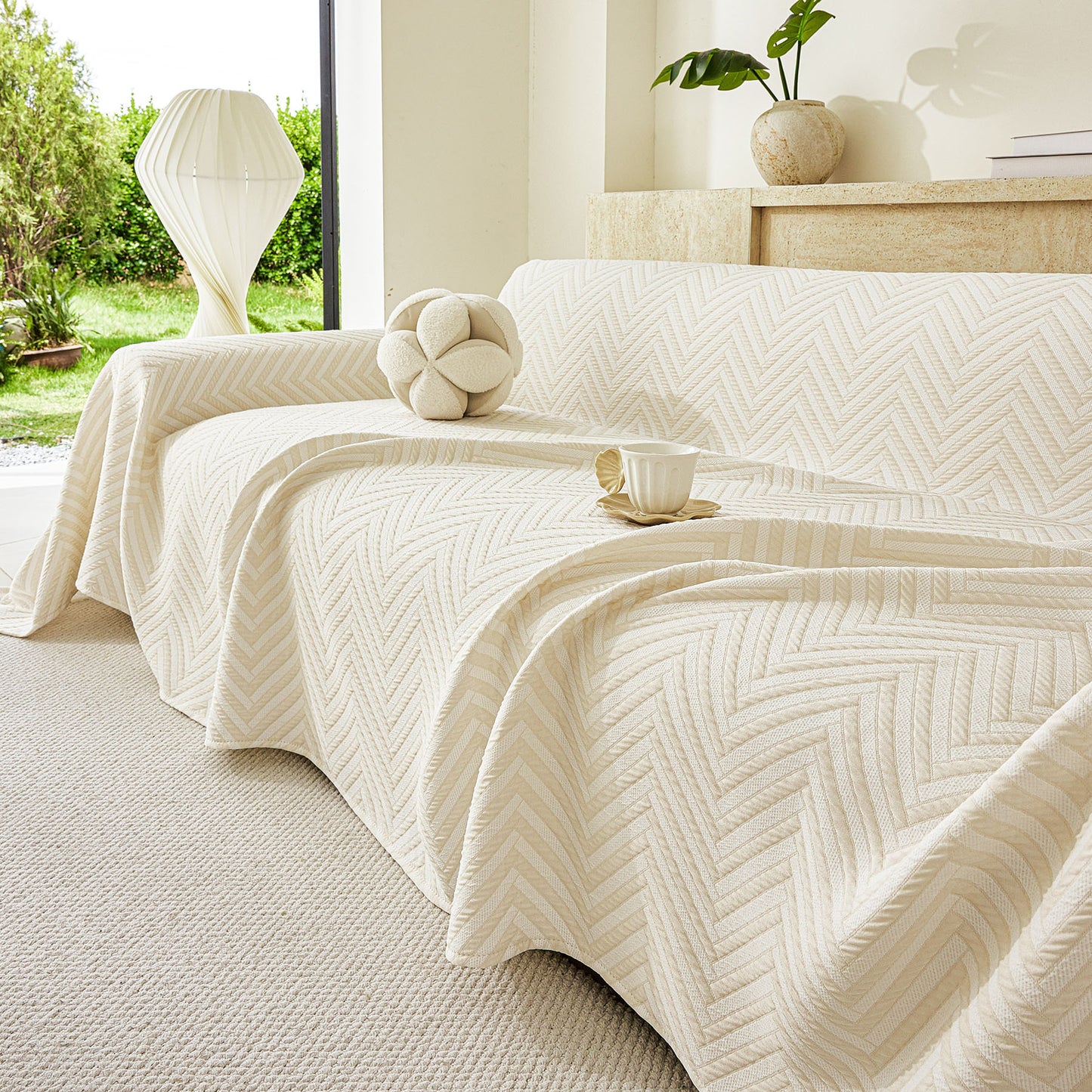Three Layer Woven Soft Breathable Sofa Cover Blanket, Textured Chevron Couch Cover