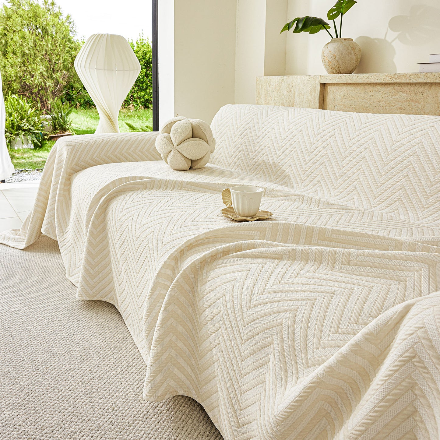 Three Layer Woven Soft Breathable Sofa Cover Blanket, Textured Chevron Couch Cover