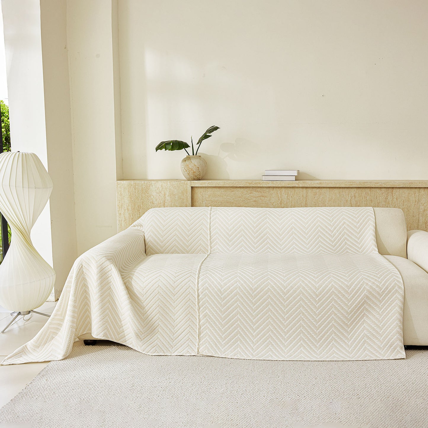 Three Layer Woven Soft Breathable Sofa Cover Blanket, Textured Chevron Couch Cover