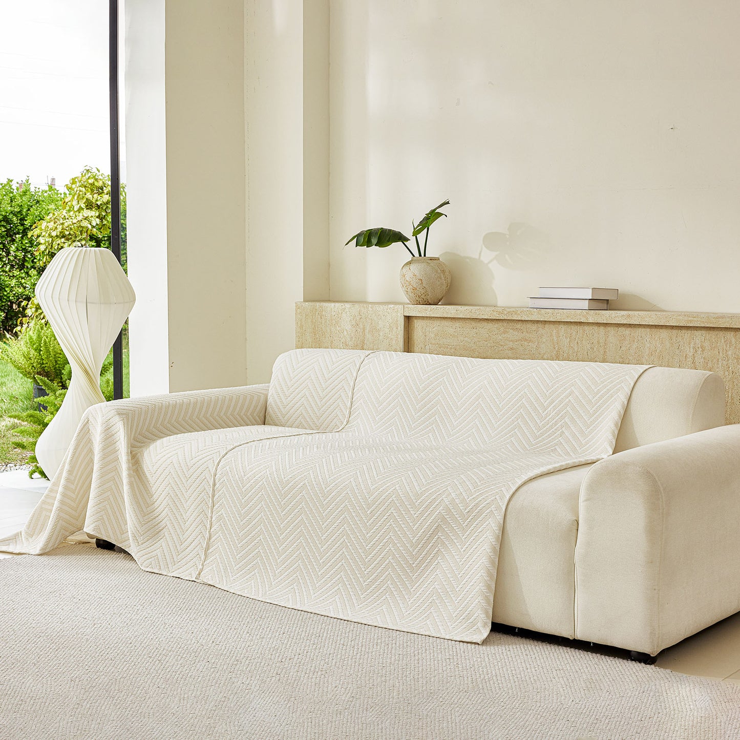 Three Layer Woven Soft Breathable Sofa Cover Blanket, Textured Chevron Couch Cover