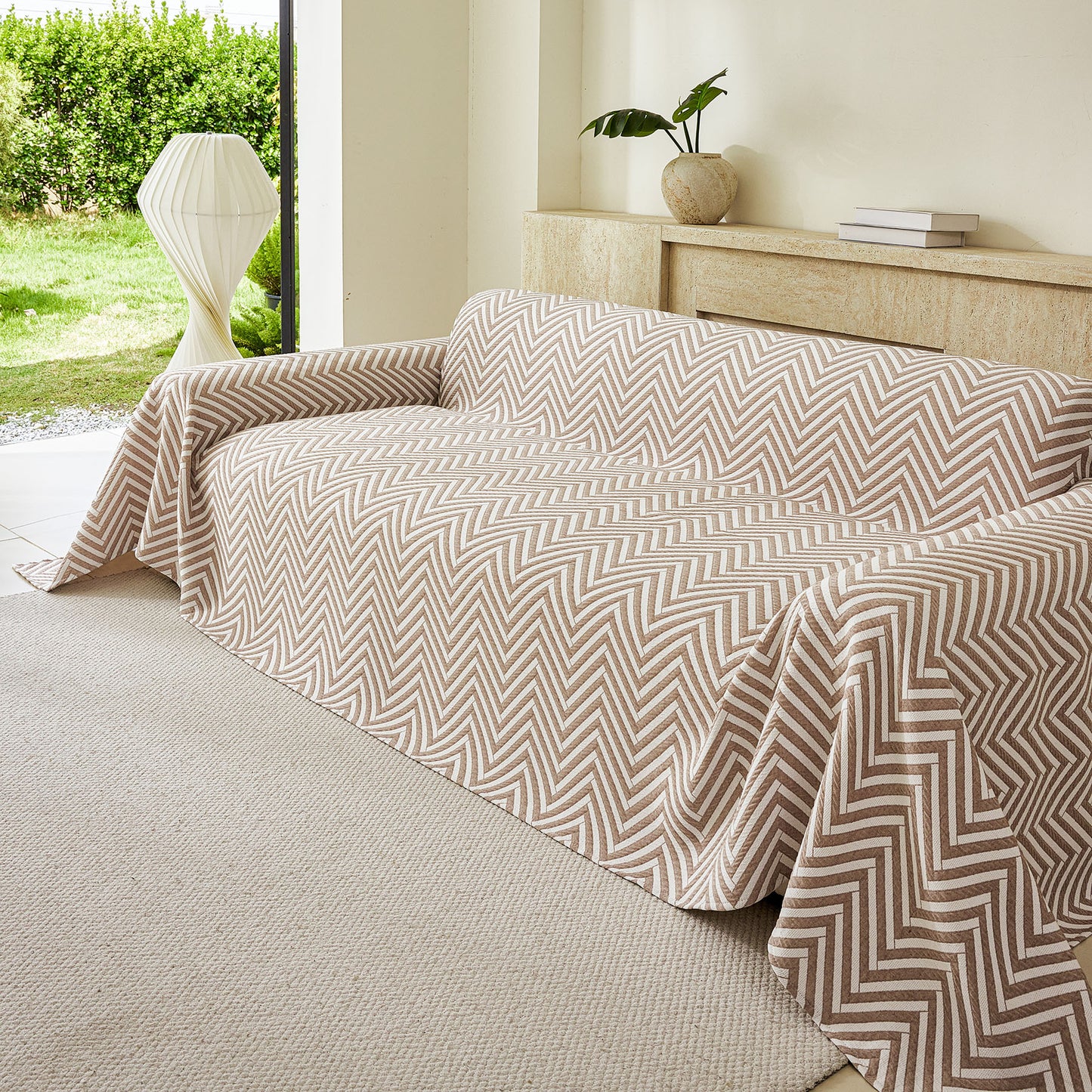 Three Layer Woven Soft Breathable Sofa Cover Blanket, Textured Chevron Couch Cover
