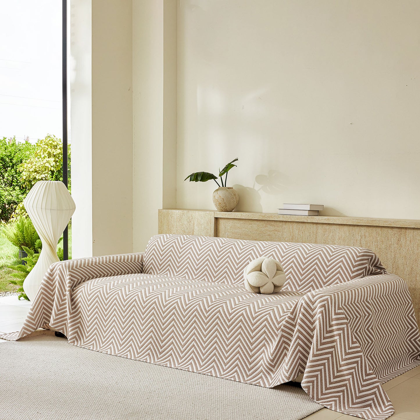 Three Layer Woven Soft Breathable Sofa Cover Blanket, Textured Chevron Couch Cover