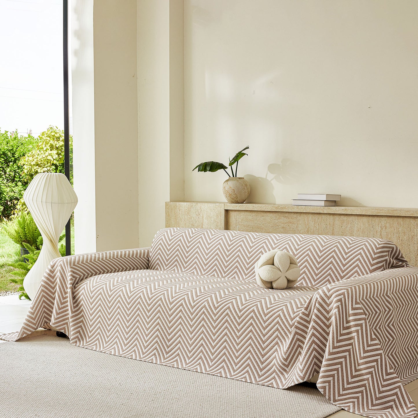 Three Layer Woven Soft Breathable Sofa Cover Blanket, Textured Chevron Couch Cover