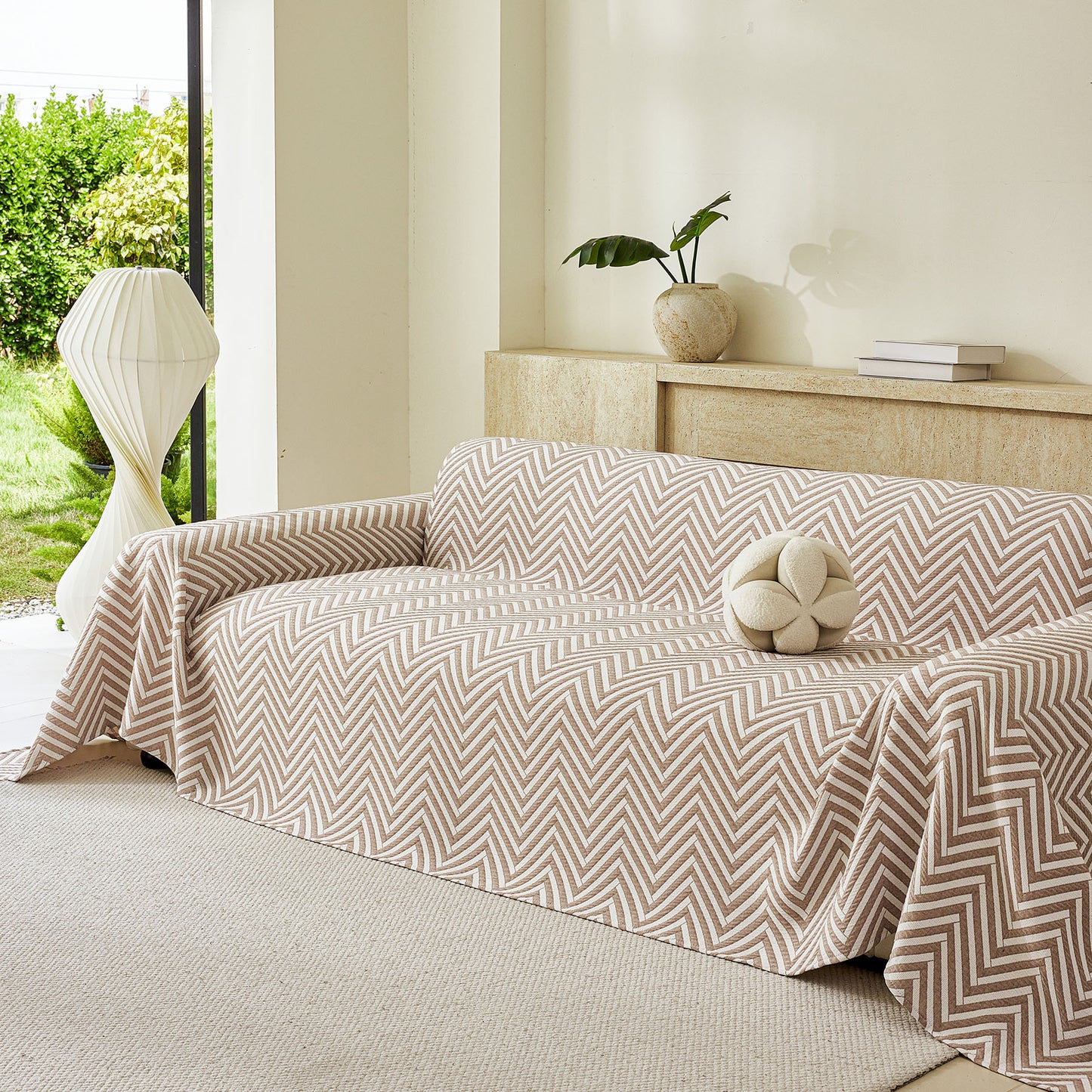 Three Layer Woven Soft Breathable Sofa Cover Blanket, Textured Chevron Couch Cover
