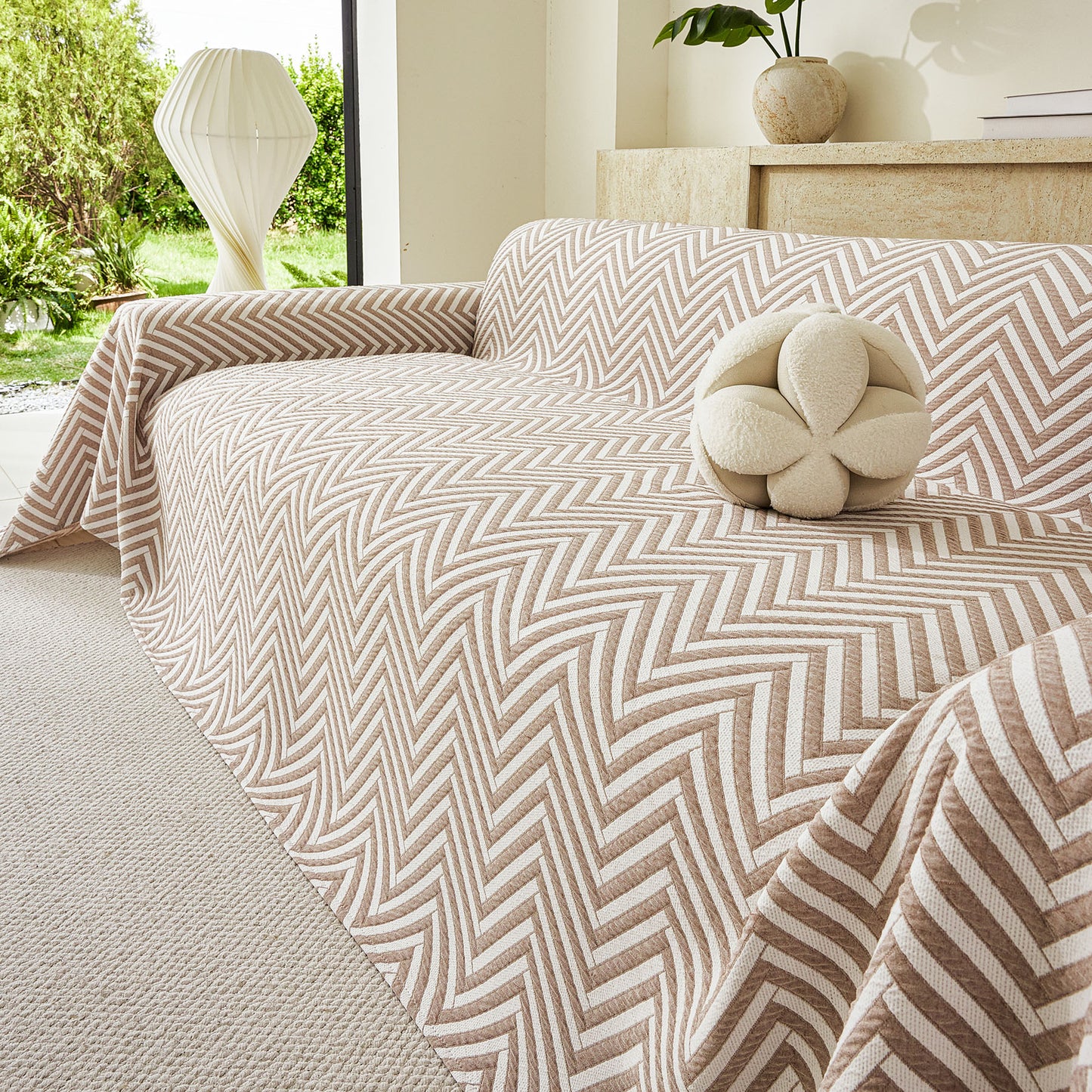 Three Layer Woven Soft Breathable Sofa Cover Blanket, Textured Chevron Couch Cover