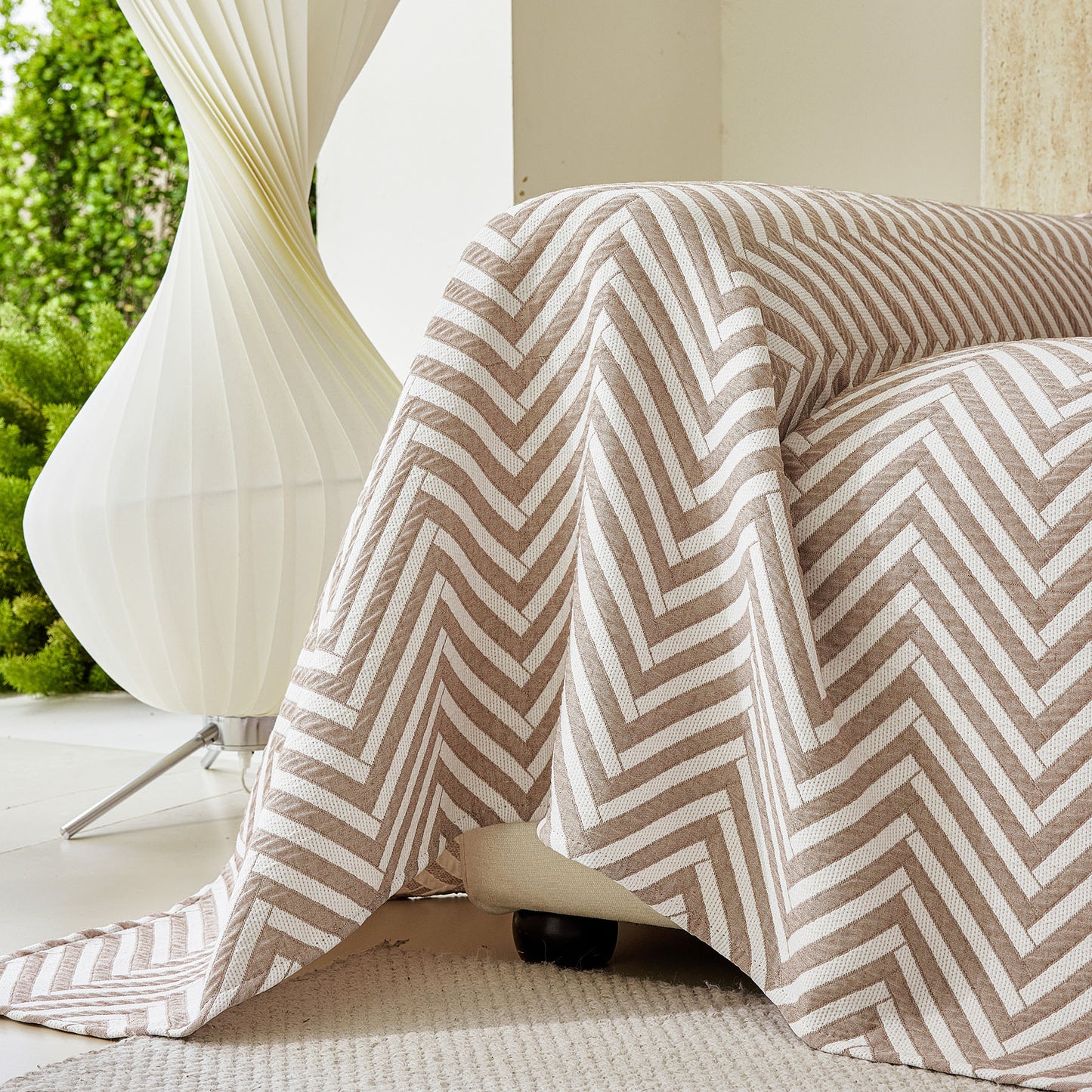 Three Layer Woven Soft Breathable Sofa Cover Blanket, Textured Chevron Couch Cover