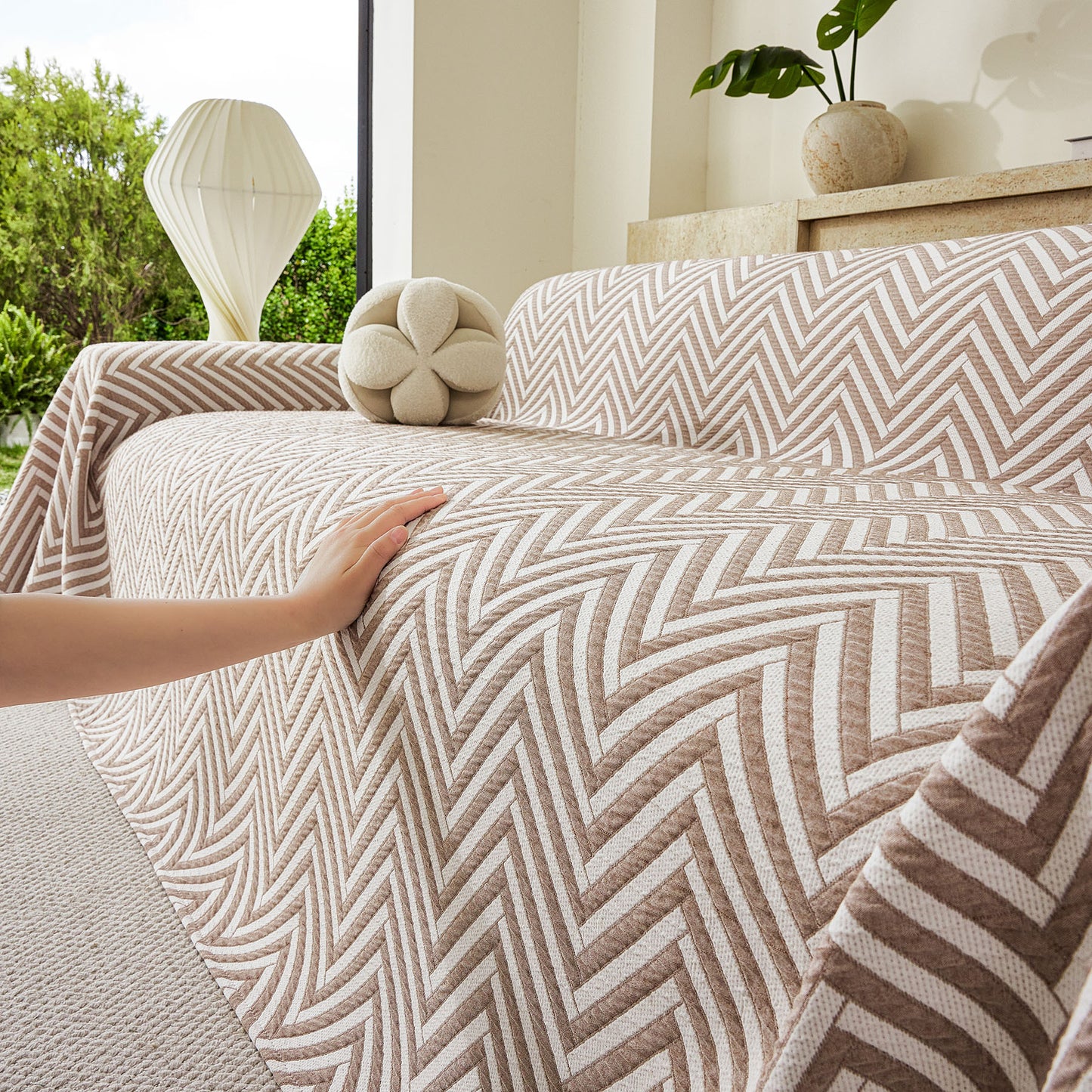Three Layer Woven Soft Breathable Sofa Cover Blanket, Textured Chevron Couch Cover