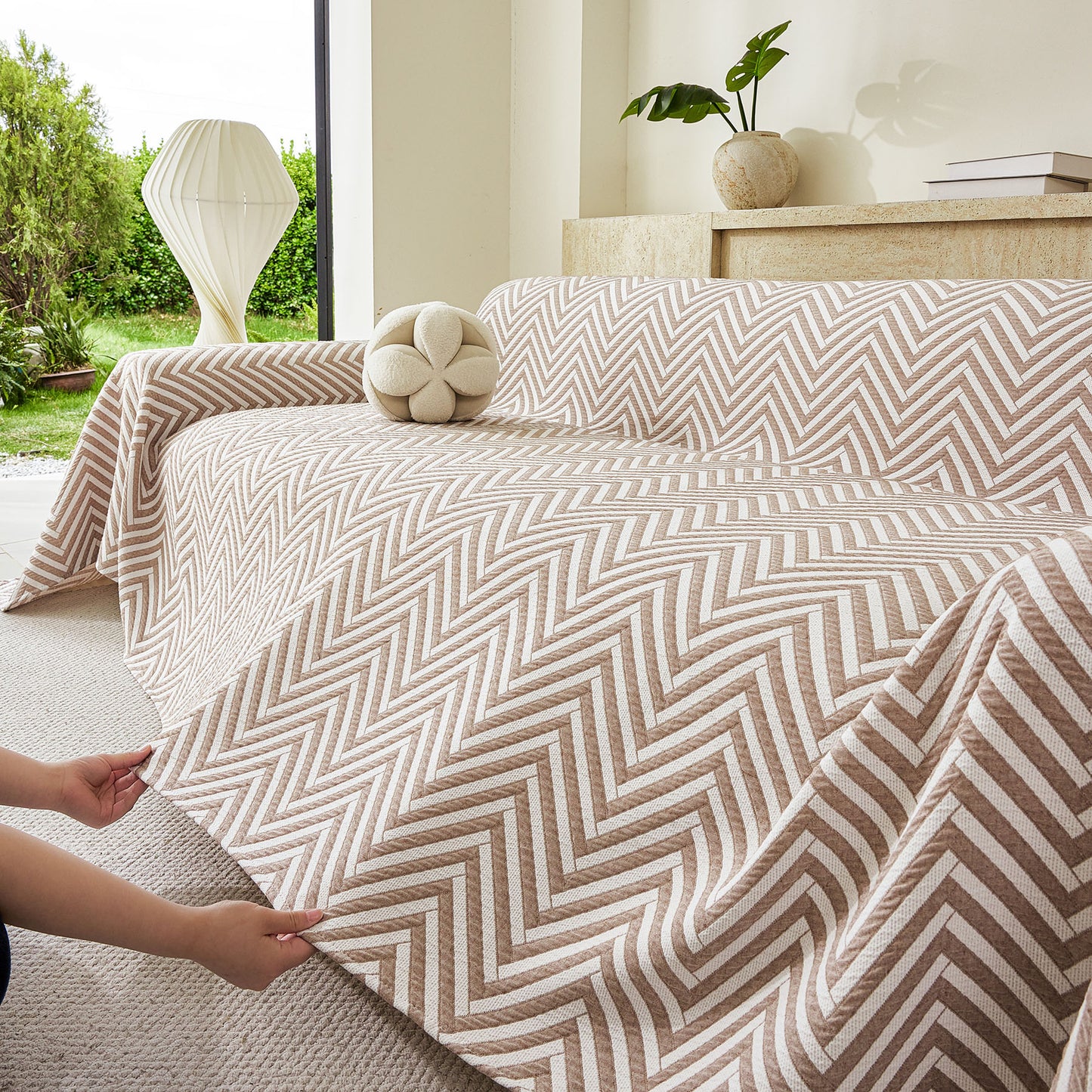 Three Layer Woven Soft Breathable Sofa Cover Blanket, Textured Chevron Couch Cover
