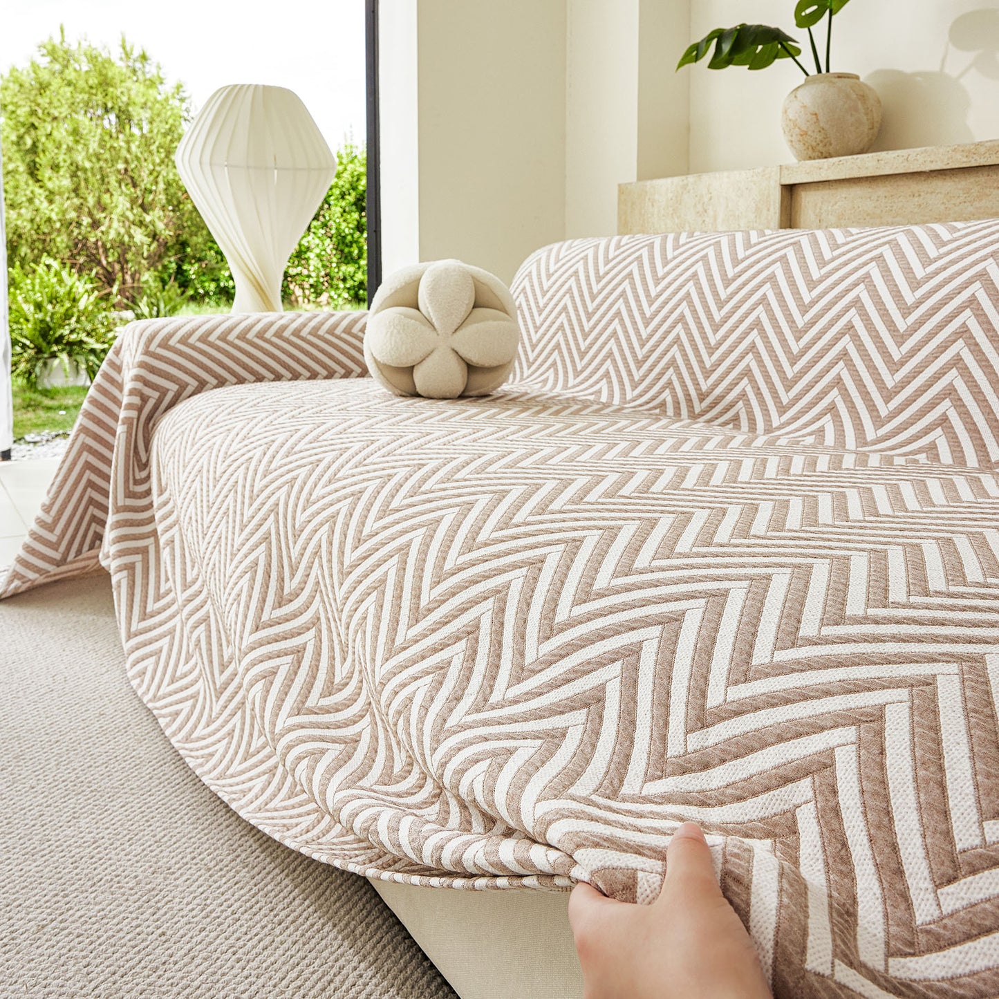 Three Layer Woven Soft Breathable Sofa Cover Blanket, Textured Chevron Couch Cover