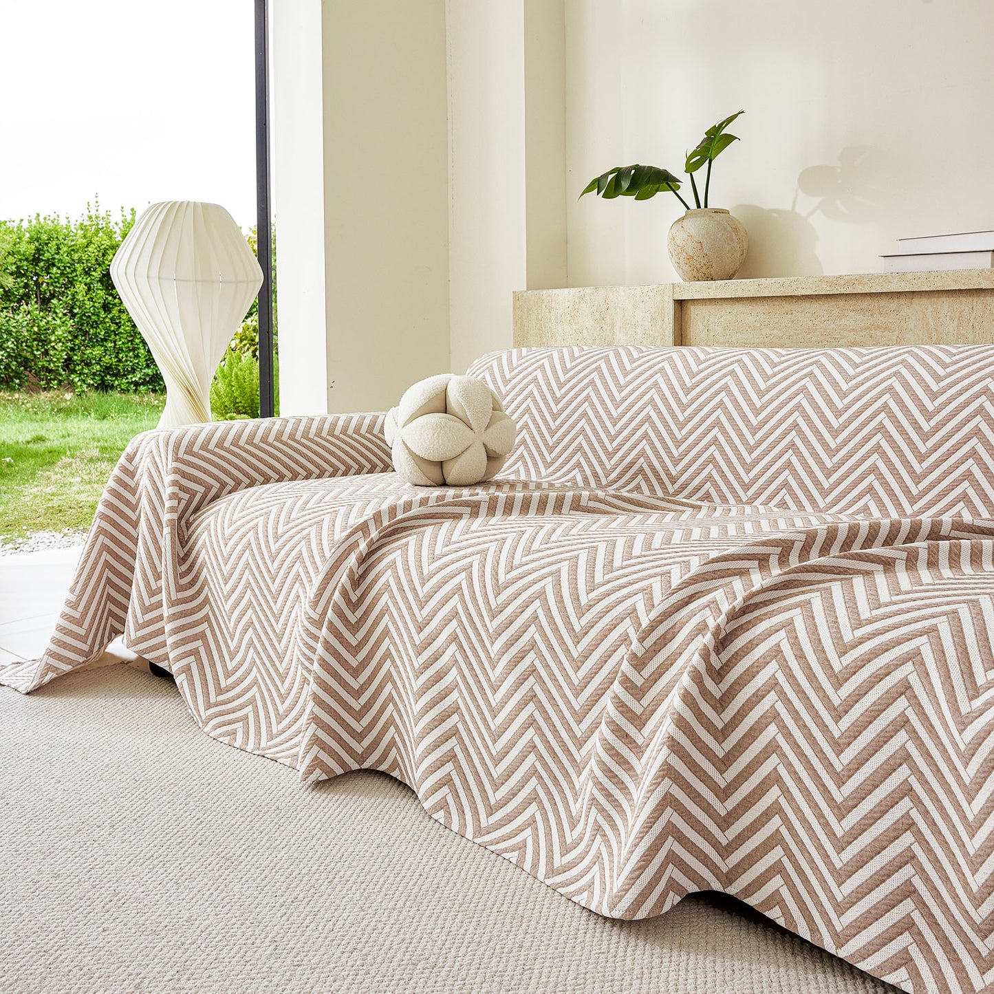 Three Layer Woven Soft Breathable Sofa Cover Blanket, Textured Chevron Couch Cover