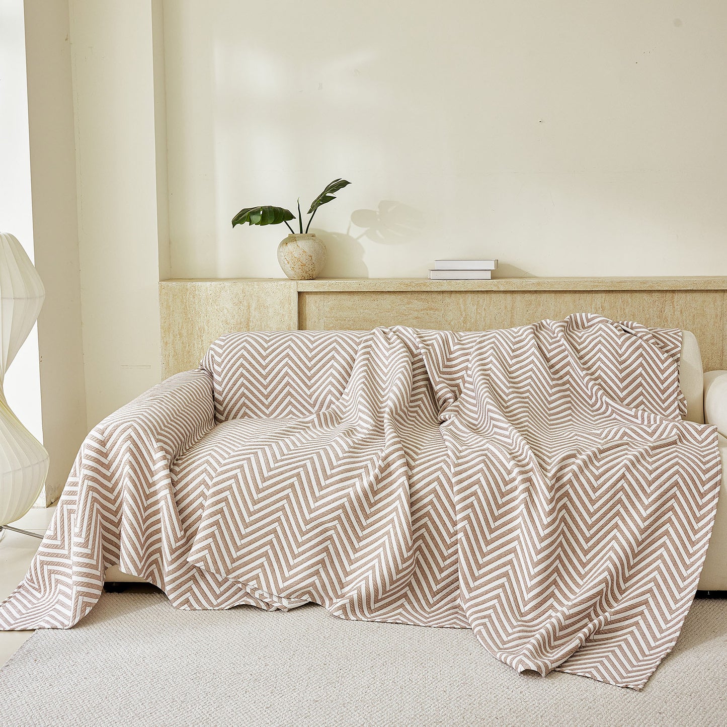Three Layer Woven Soft Breathable Sofa Cover Blanket, Textured Chevron Couch Cover
