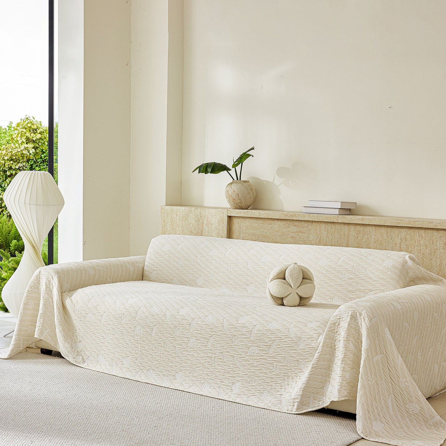 Soft Breathable Sofa Cover Blanket,Botanical Embossed Furniture Protector Throw Cover