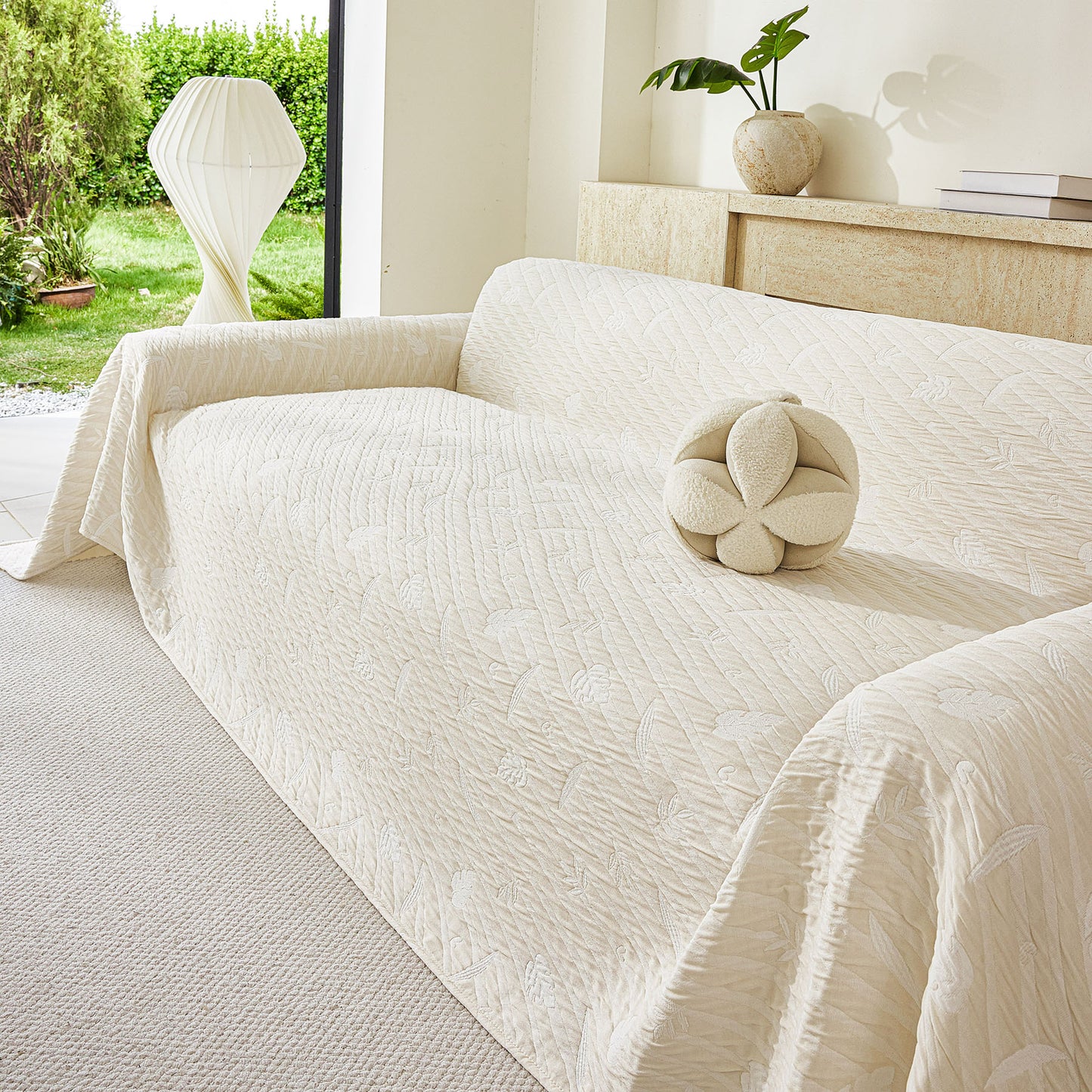 Soft Breathable Sofa Cover Blanket,Botanical Embossed Furniture Protector Throw Cover