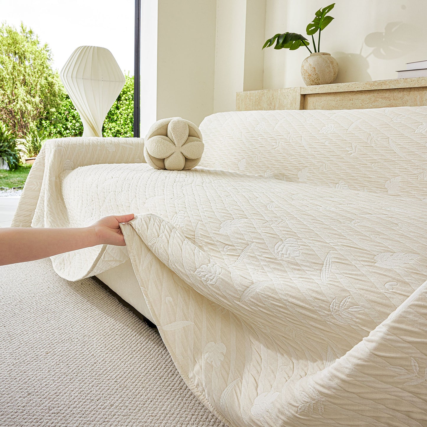 Soft Breathable Sofa Cover Blanket,Botanical Embossed Furniture Protector Throw Cover