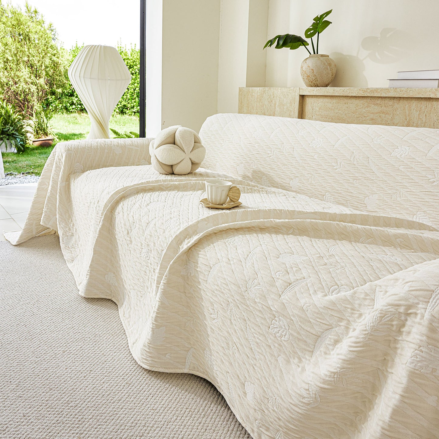 Soft Breathable Sofa Cover Blanket,Botanical Embossed Furniture Protector Throw Cover