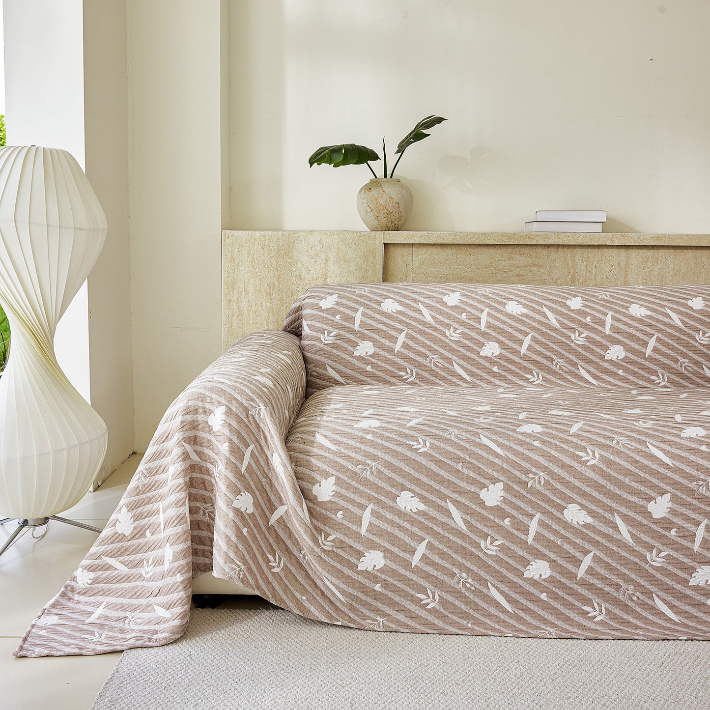 Soft Breathable Sofa Cover Blanket,Botanical Embossed Furniture Protector Throw Cover