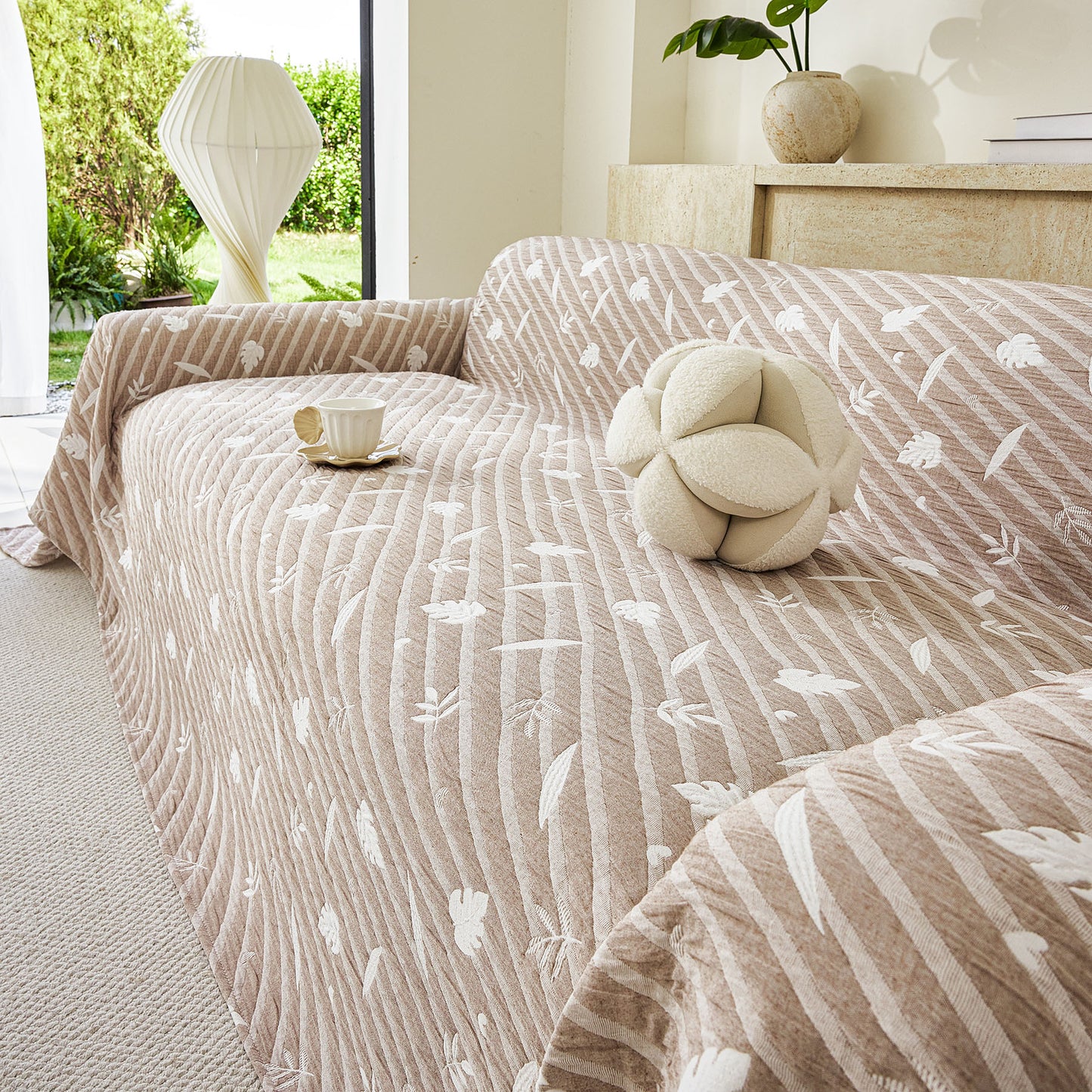 Soft Breathable Sofa Cover Blanket,Botanical Embossed Furniture Protector Throw Cover