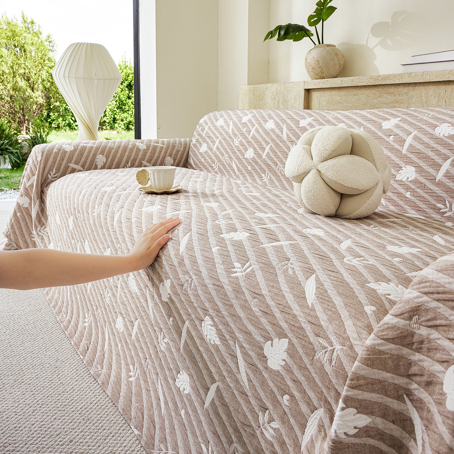Soft Breathable Sofa Cover Blanket,Botanical Embossed Furniture Protector Throw Cover