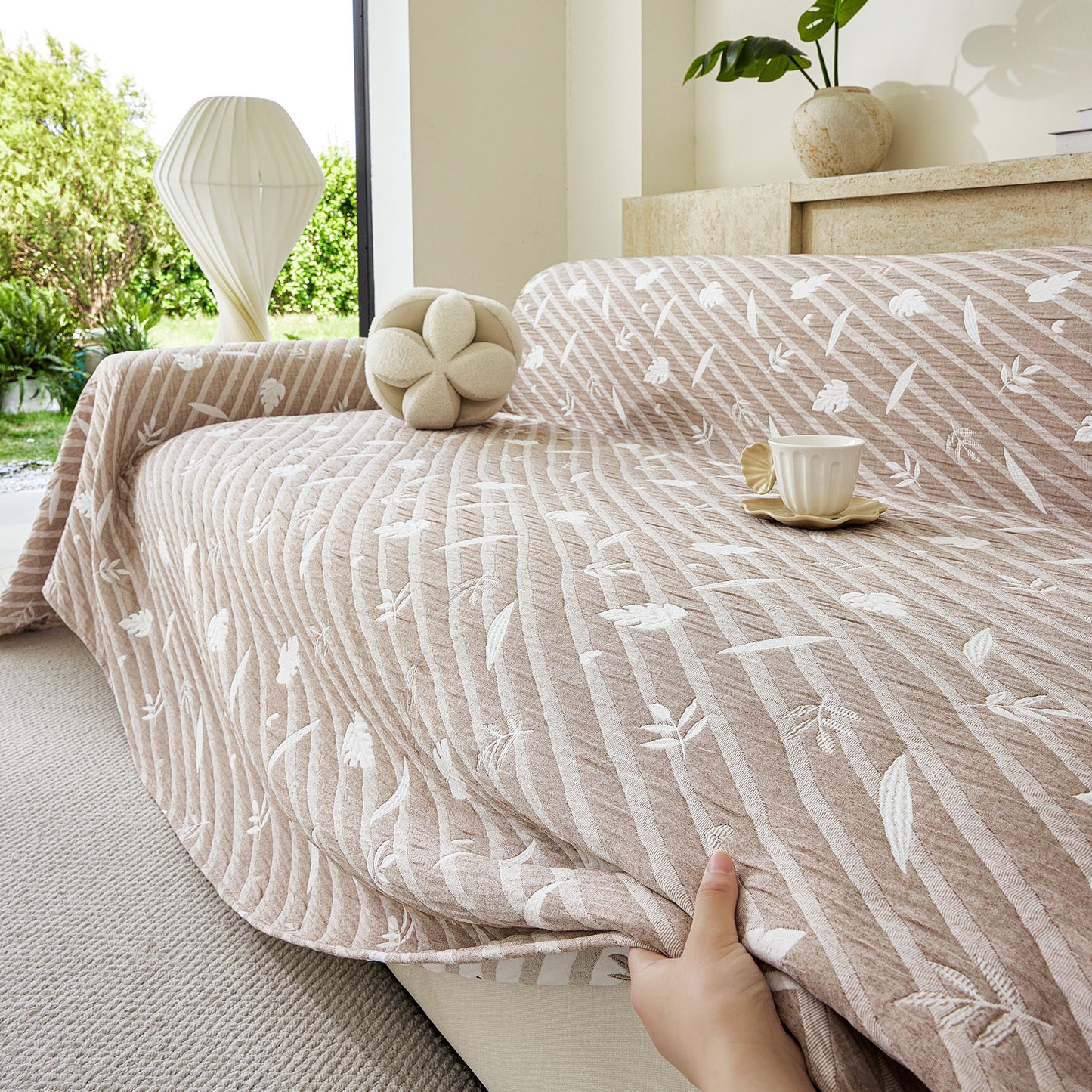 Soft Breathable Sofa Cover Blanket,Botanical Embossed Furniture Protector Throw Cover
