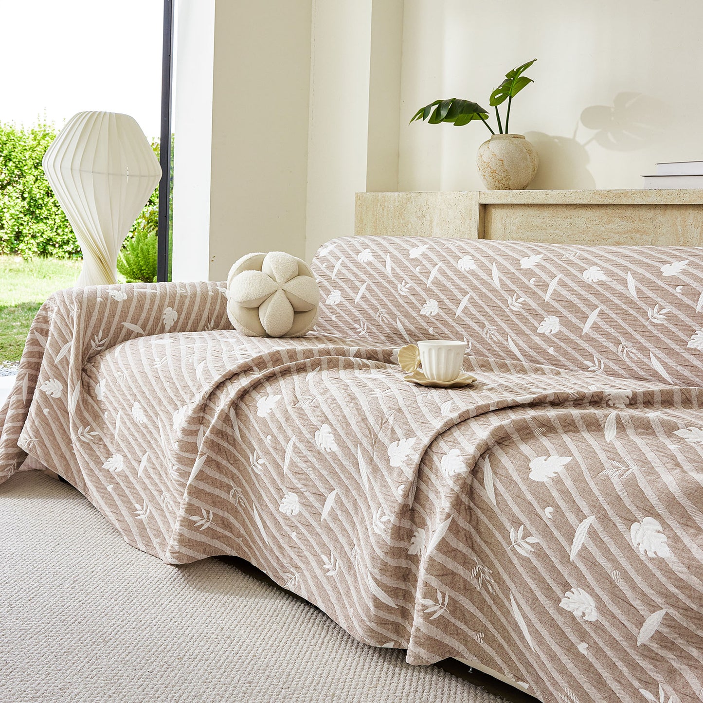 Soft Breathable Sofa Cover Blanket,Botanical Embossed Furniture Protector Throw Cover