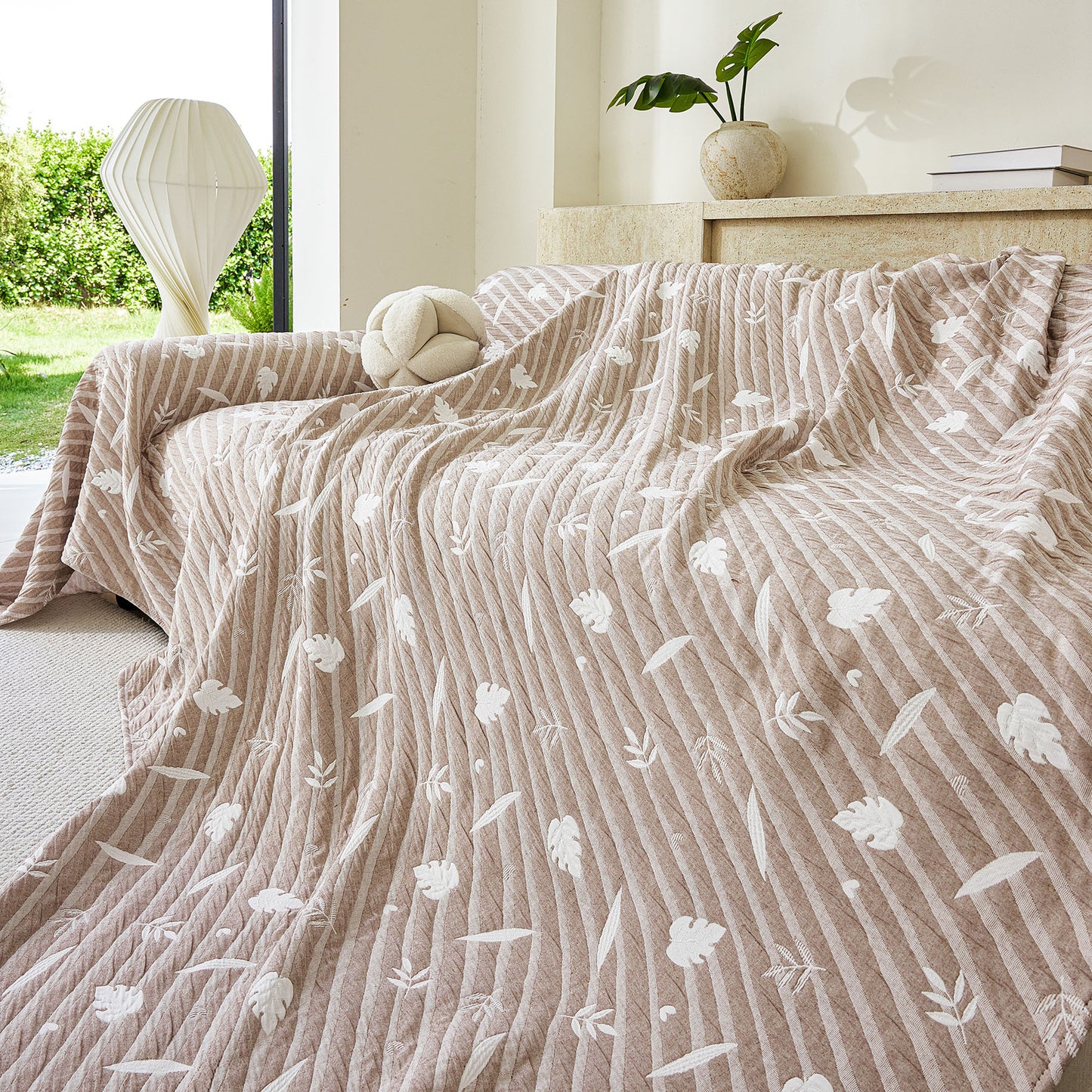 Soft Breathable Sofa Cover Blanket,Botanical Embossed Furniture Protector Throw Cover