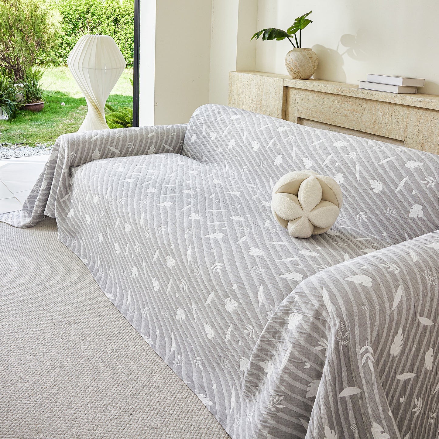 Soft Breathable Sofa Cover Blanket,Botanical Embossed Furniture Protector Throw Cover