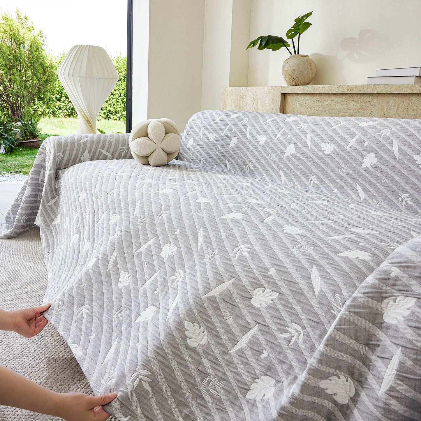Soft Breathable Sofa Cover Blanket,Botanical Embossed Furniture Protector Throw Cover
