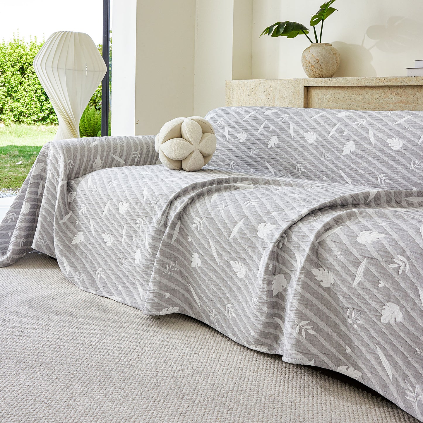 Soft Breathable Sofa Cover Blanket,Botanical Embossed Furniture Protector Throw Cover