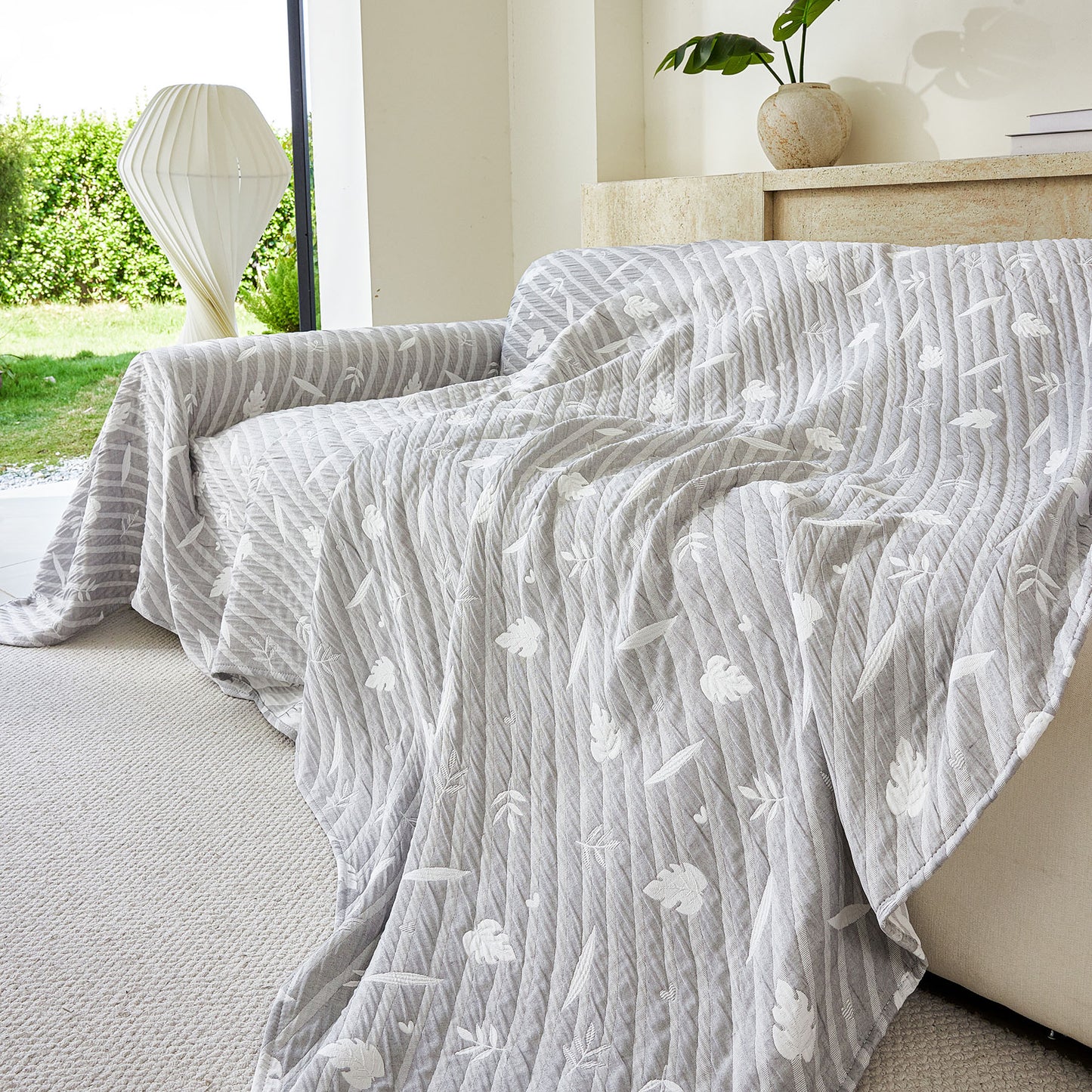 Soft Breathable Sofa Cover Blanket,Botanical Embossed Furniture Protector Throw Cover