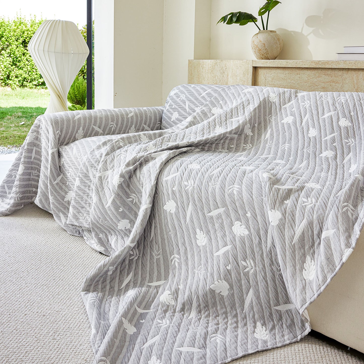 Soft Breathable Sofa Cover Blanket,Botanical Embossed Furniture Protector Throw Cover