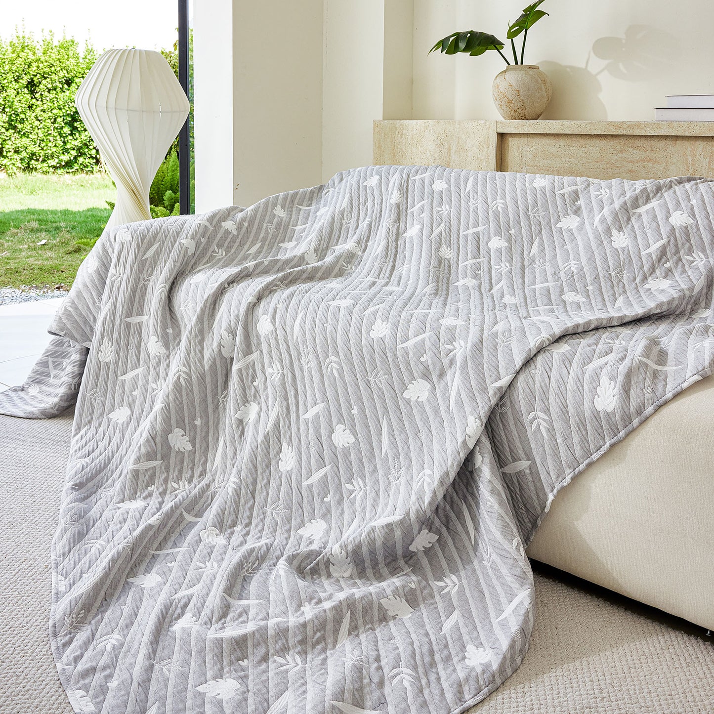 Soft Breathable Sofa Cover Blanket,Botanical Embossed Furniture Protector Throw Cover