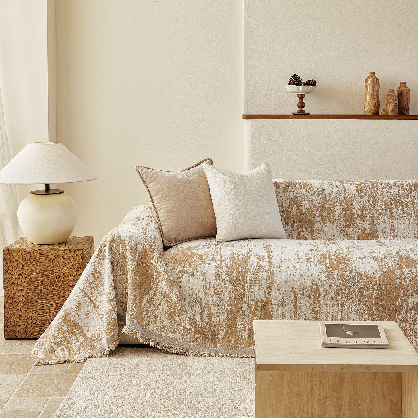 Soft Chenille Sofa Cover, Textured Abstract Couch Protector Cover with Vintage Pattern