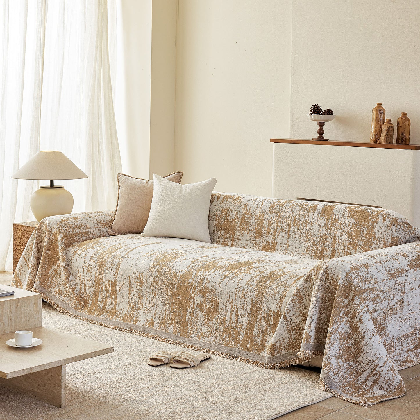 Soft Chenille Sofa Cover, Textured Abstract Couch Protector Cover with Vintage Pattern