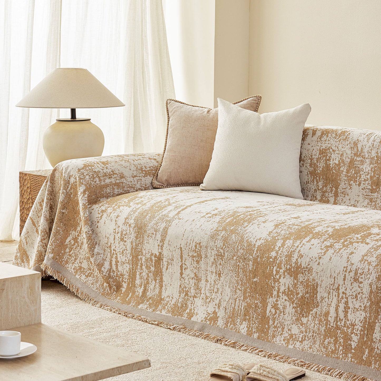 Soft Chenille Sofa Cover, Textured Abstract Couch Protector Cover with Vintage Pattern