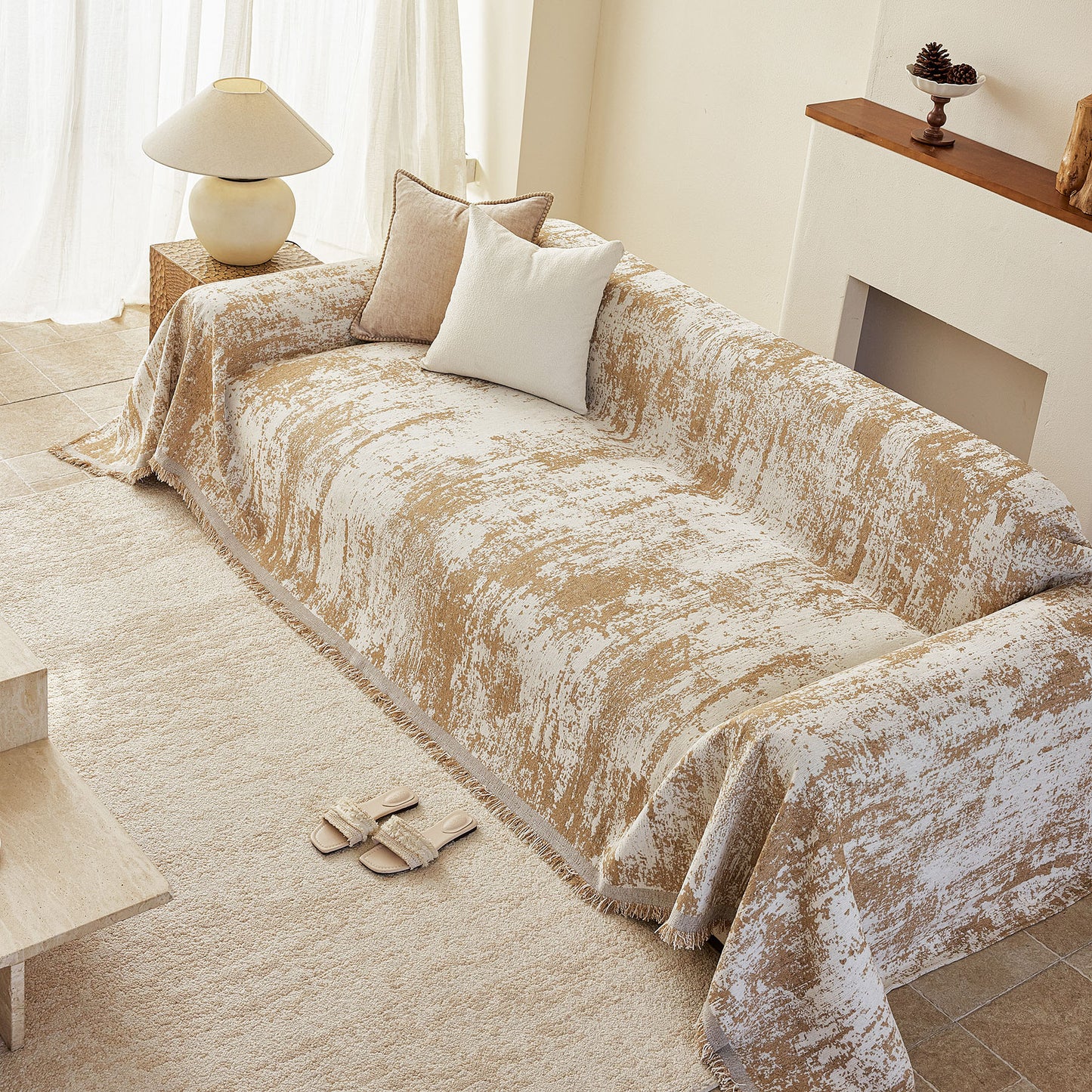 Soft Chenille Sofa Cover, Textured Abstract Couch Protector Cover with Vintage Pattern