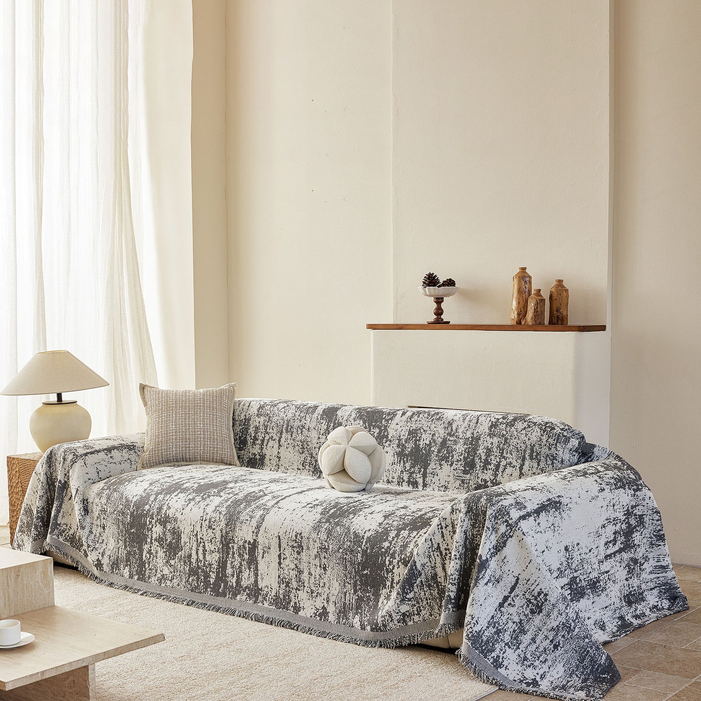 Soft Chenille Sofa Cover, Textured Abstract Couch Protector Cover with Vintage Pattern