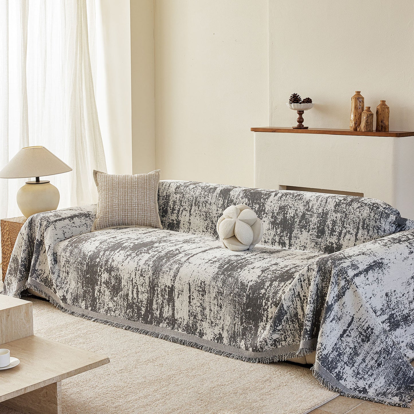Soft Chenille Sofa Cover, Textured Abstract Couch Protector Cover with Vintage Pattern
