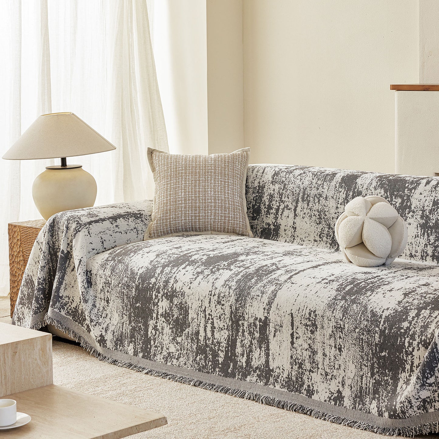 Soft Chenille Sofa Cover, Textured Abstract Couch Protector Cover with Vintage Pattern