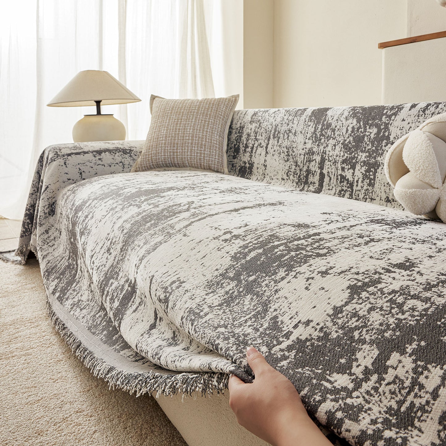 Soft Chenille Sofa Cover, Textured Abstract Couch Protector Cover with Vintage Pattern