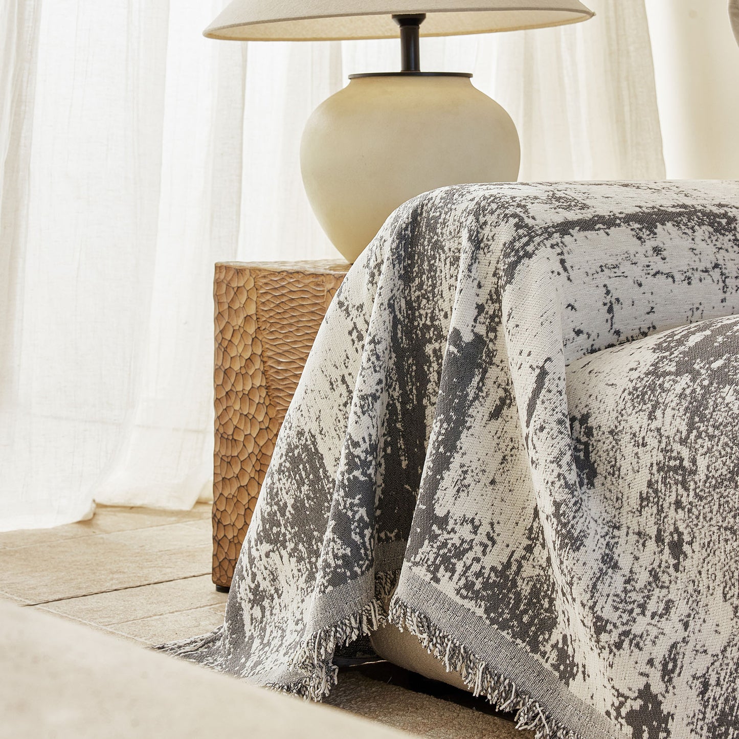 Soft Chenille Sofa Cover, Textured Abstract Couch Protector Cover with Vintage Pattern