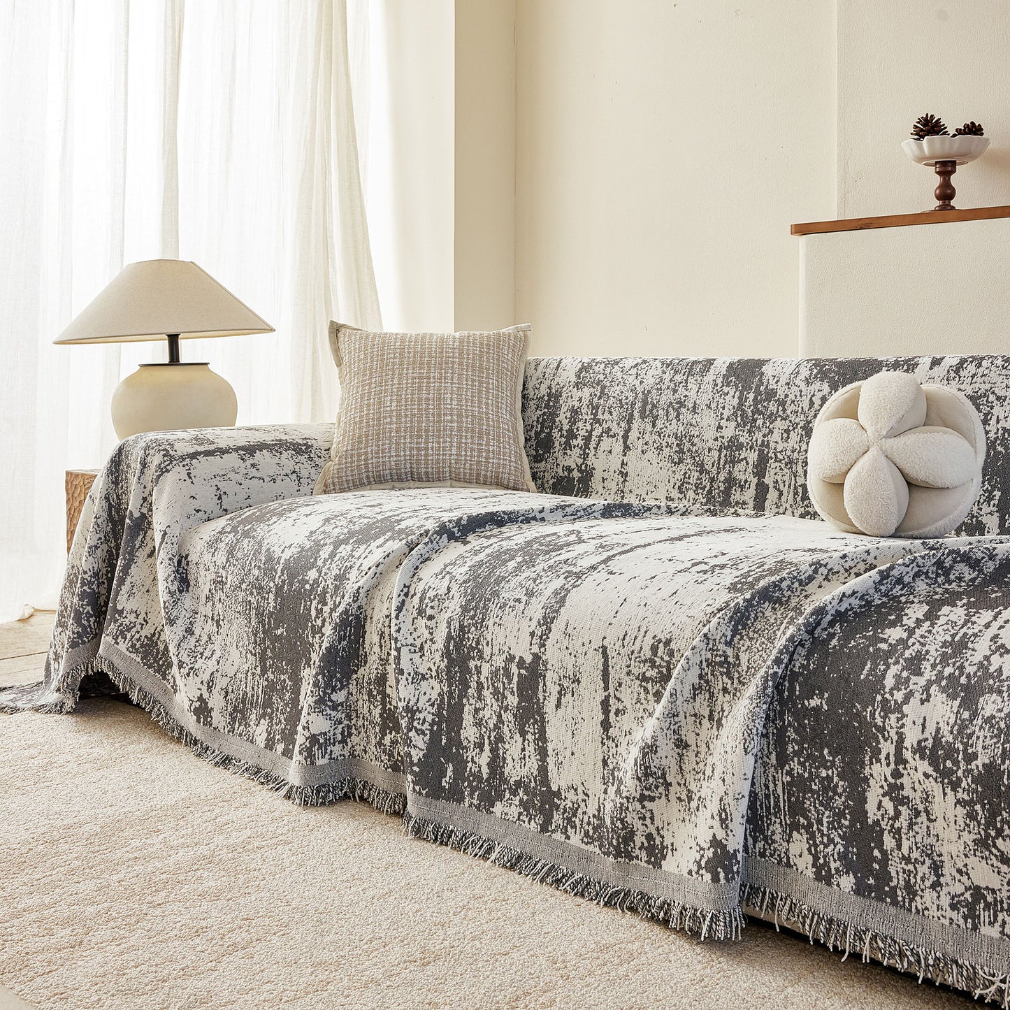 Soft Chenille Sofa Cover, Textured Abstract Couch Protector Cover with Vintage Pattern